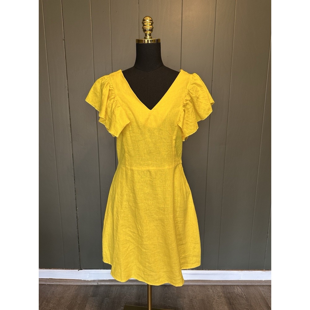 A New Day Women's Yellow Flutter Sleeve Linen A-line Mini Dress Womens Size 2